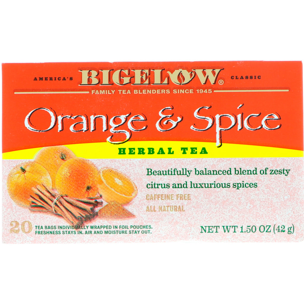 Bigelow, té de hierbas, naranja y especias, 20 bolsitas de té, 42 g (1,50 oz)