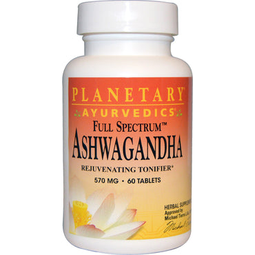 Planetary Herbals, ayurvédicos, Ashwagandha de espectro completo, 570 mg, 60 tabletas