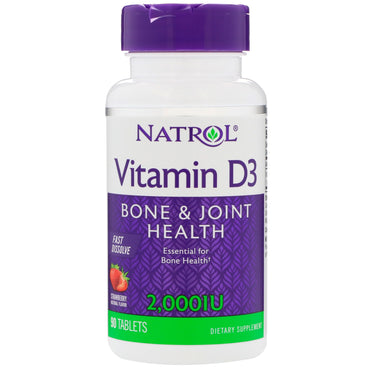 Natrol, Vitamine D3, Fraise, 2 000 UI, 90 comprimés