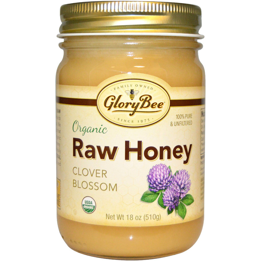 GloryBee,  Raw Honey, Clover Blossom, 18 oz (510 g)