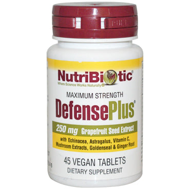 NutriBiotic, DefensePlus, Força Máxima, 250 mg, 45 Comprimidos Veganos