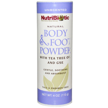 NutriBiotic, Natural Body & Foot Powder, Unscented, 4 oz (113 g)