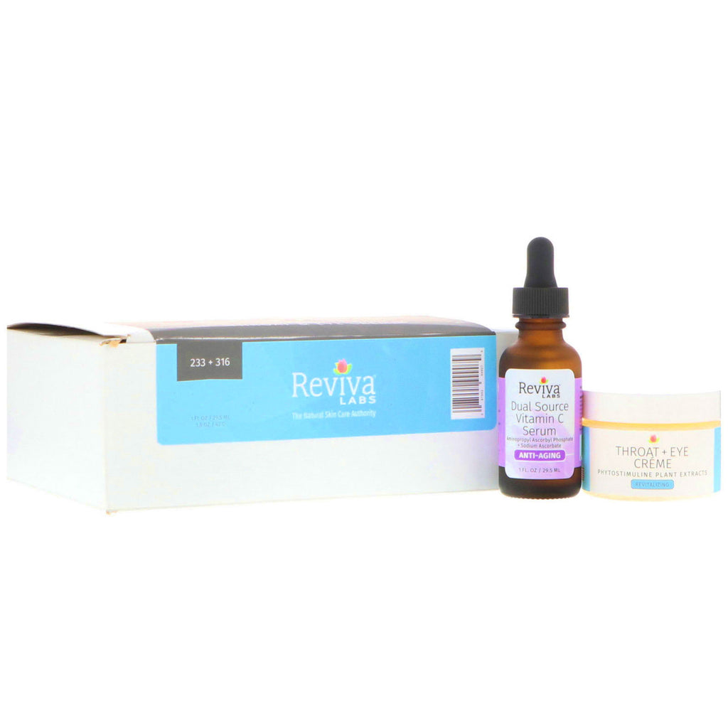 Reviva Labs, vitamine C-serum en keel- en oogcrème met dubbele bron, 2-delige bundel