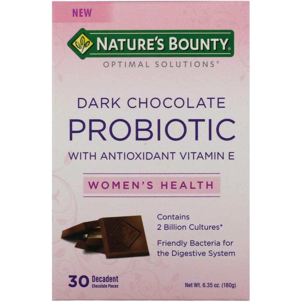 Nature's Bounty, Optimal Solutions, Dark Chocolate Probiotic, 30 Decadent Chocolate Pieces