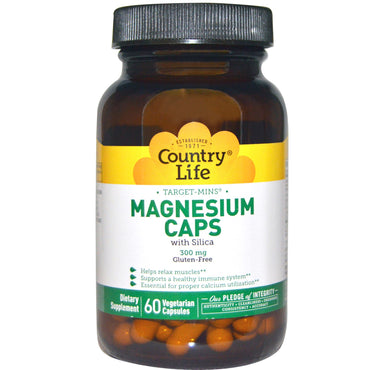 Country Life, Target-Mins, Cápsulas de magnesio, 300 mg, 60 cápsulas vegetarianas