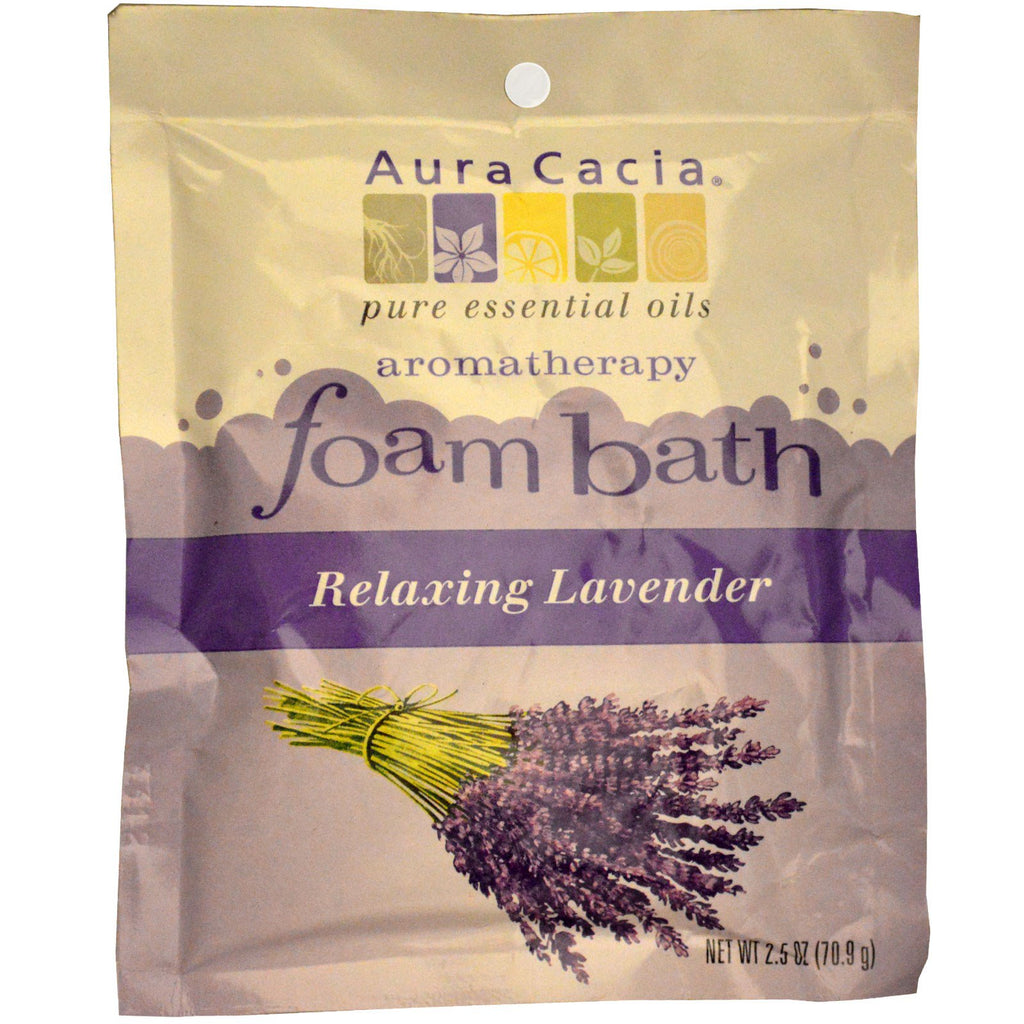 Aura Cacia, aromatherapie schuimbad, ontspannende lavendel, 2,5 oz (70,9 g)