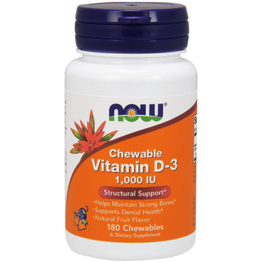 Nu voedingsmiddelen, kauwbare vitamine D-3, natuurlijke fruitsmaak, 1.000 IE, 180 kauwtabletten