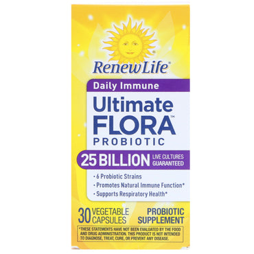 Renew Life, Ultimate Flora Probiotic, immunité quotidienne, 25 milliards de cultures vivantes, 30 capsules végétales