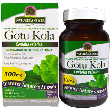 Nature's Answer, Gotu Kola, standaryzowany ekstrakt ziołowy, 300 mg, 60 kapsułek wegetariańskich