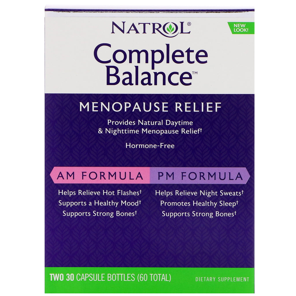 Natrol, Equilibrio completo per la menopausa, mattina/pomeriggio, due flaconi da 30 capsule ciascuno