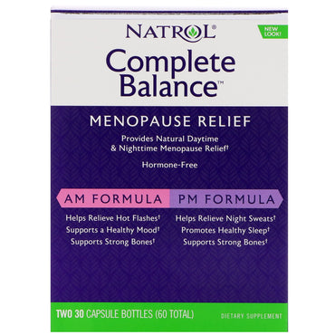 Natrol, Complete Balance para la menopausia, AM/PM, dos frascos de 30 cápsulas cada uno
