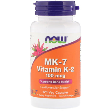 Now Foods, MK-7 Vitamina K-2, 100 mcg, 120 Cápsulas Vegetais
