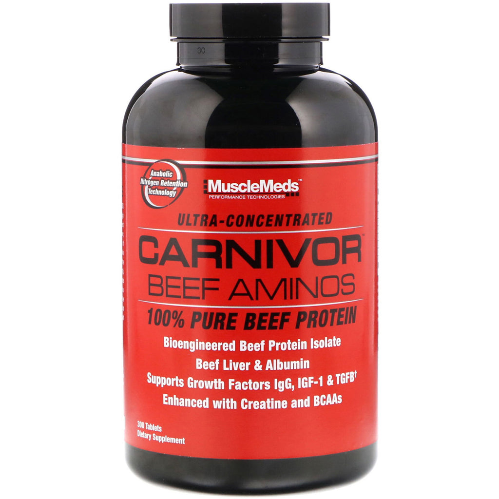 MuscleMeds, Carnivor Beef Aminos, proteína de carne de res 100 % pura, 300 tabletas