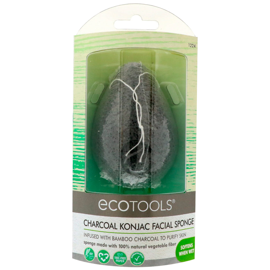 Ecotools, éponge visage konjac au charbon, 1 éponge