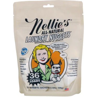 Nellie's All-Natural, Totalmente natural, pepitas para lavar la ropa, 36 pepitas, 500 g (1,13 lbs)