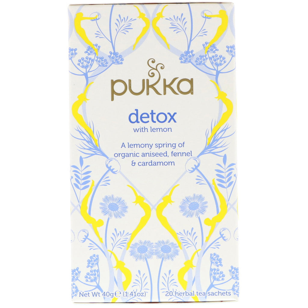 Pukka Herbs, Té de hierbas desintoxicante con limón, sin cafeína, 20 sobres de té, 40 g (1,41 oz)