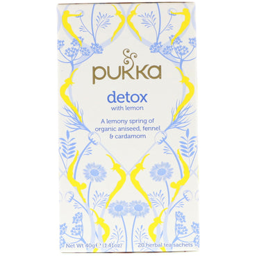 Pukka Herbs, Té de hierbas desintoxicante con limón, sin cafeína, 20 sobres de té, 40 g (1,41 oz)