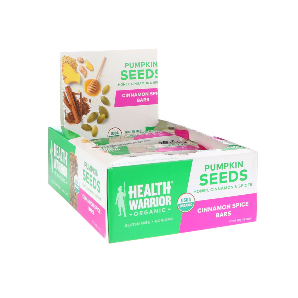 Health Warrior, Inc., Pumpkin Seeds, Cinnamon Spice, 12 bars, 15,24 oz (432 g)