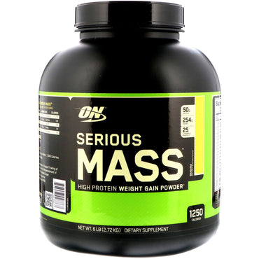 Optimum Nutrition, Serious Mass، مسحوق عالي البروتين لزيادة الوزن، موز، 6 رطل (2.72 كجم)