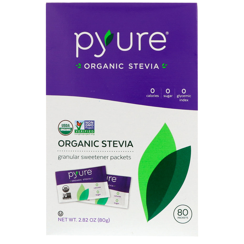 Pyure, Sachets d'édulcorants granulaires Stevia, 80 pièces, 2,82 oz (80 g)