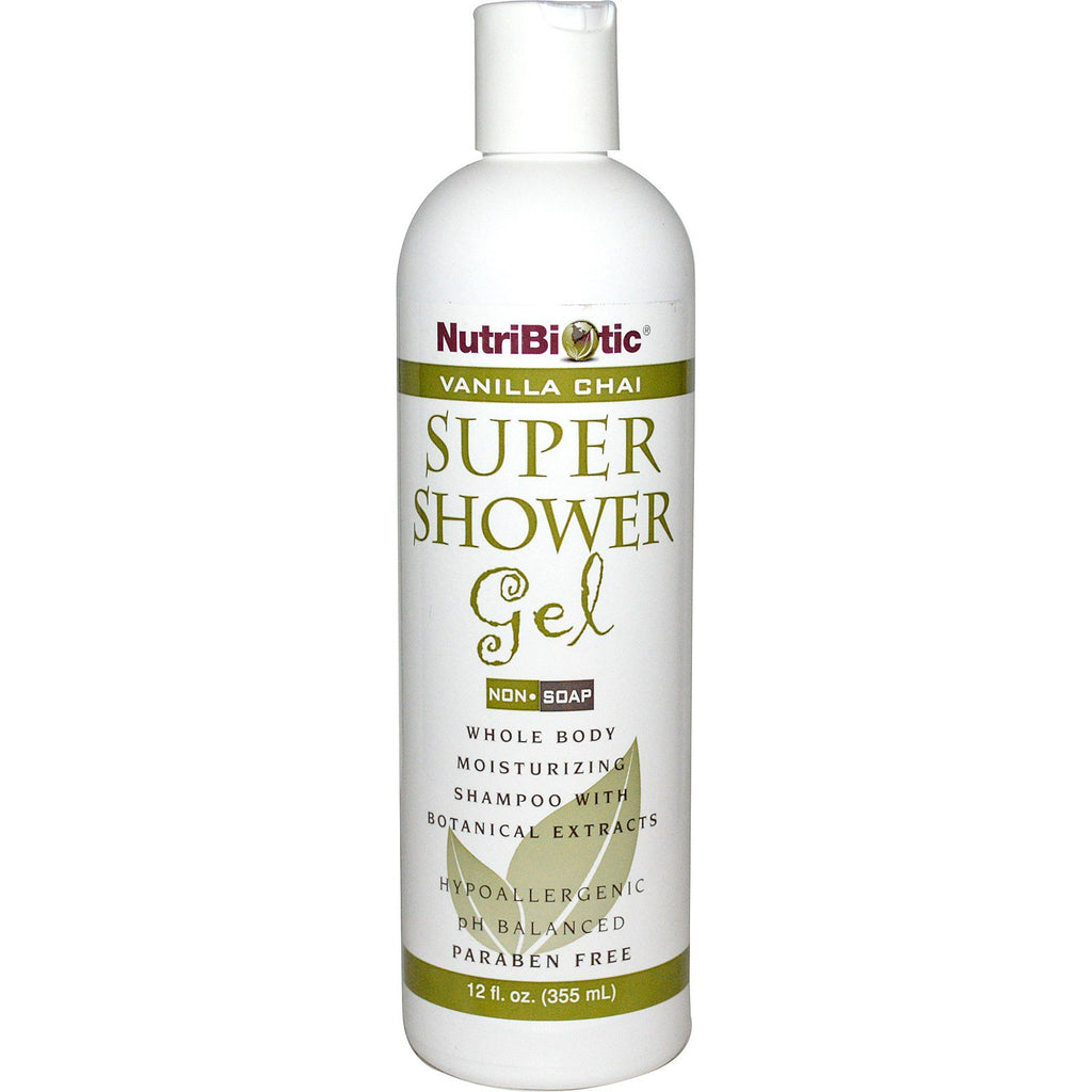 NutriBiotic, Super Shower Gel, Ikke-sæbe, Vanilla Chai, 12 fl oz (355 ml)