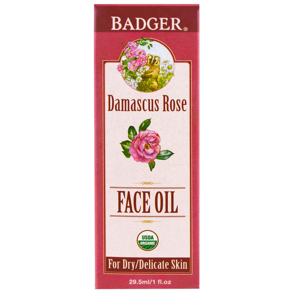 Badger Company, שמן פנים, דמשק ורד , 1 fl oz (29.5 מ"ל)