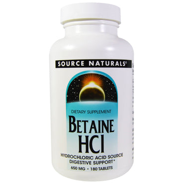 Source Naturals, Betaína HCL, 650 mg, 180 Comprimidos