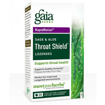 Gaia-urter, halsskjold-pastiller, salvie og aloe, 20 hurtigtvirkende sugetabletter