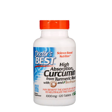 Doctor's Best, Curcumine à haute absorption avec complexe C3 et BioPerine, 1 000 mg, 120 comprimés