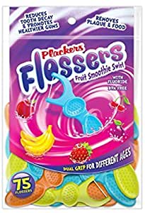 Plackers, Kid's Dual Gripz, Dental Flossers with Fluoride, Fruit Smoothie Swirl, 75 Count