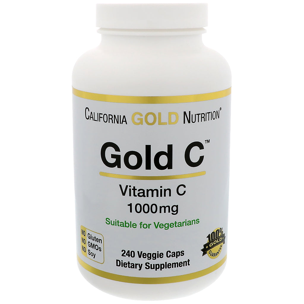 California Gold Nutrition, Gold C, Vitamin C, Askorbinsyre, 1000 mg, 240 Veggie Caps