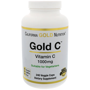 California Gold Nutrition, Gold C, vitamina C, ácido ascórbico, 1000 mg, 240 cápsulas vegetales