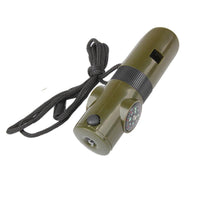 Camping Survival Whistle With Compass Thermometer Flashlight Magnifier