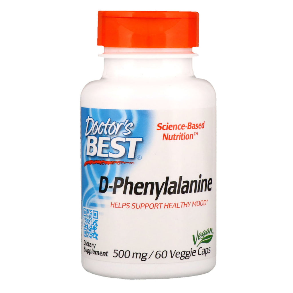 Doctor's Best, D-fenyloalanina, 500 mg, 60 kapsułek wegetariańskich