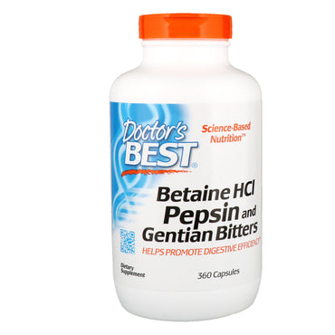 Doctor's Best, betaïne HCl, pepsine en gentiaanbitters, 360 capsules