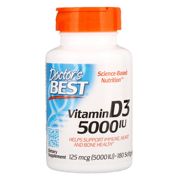Doctor's Best, Vitamine D3, 125 mcg (5 000 UI), 180 gélules