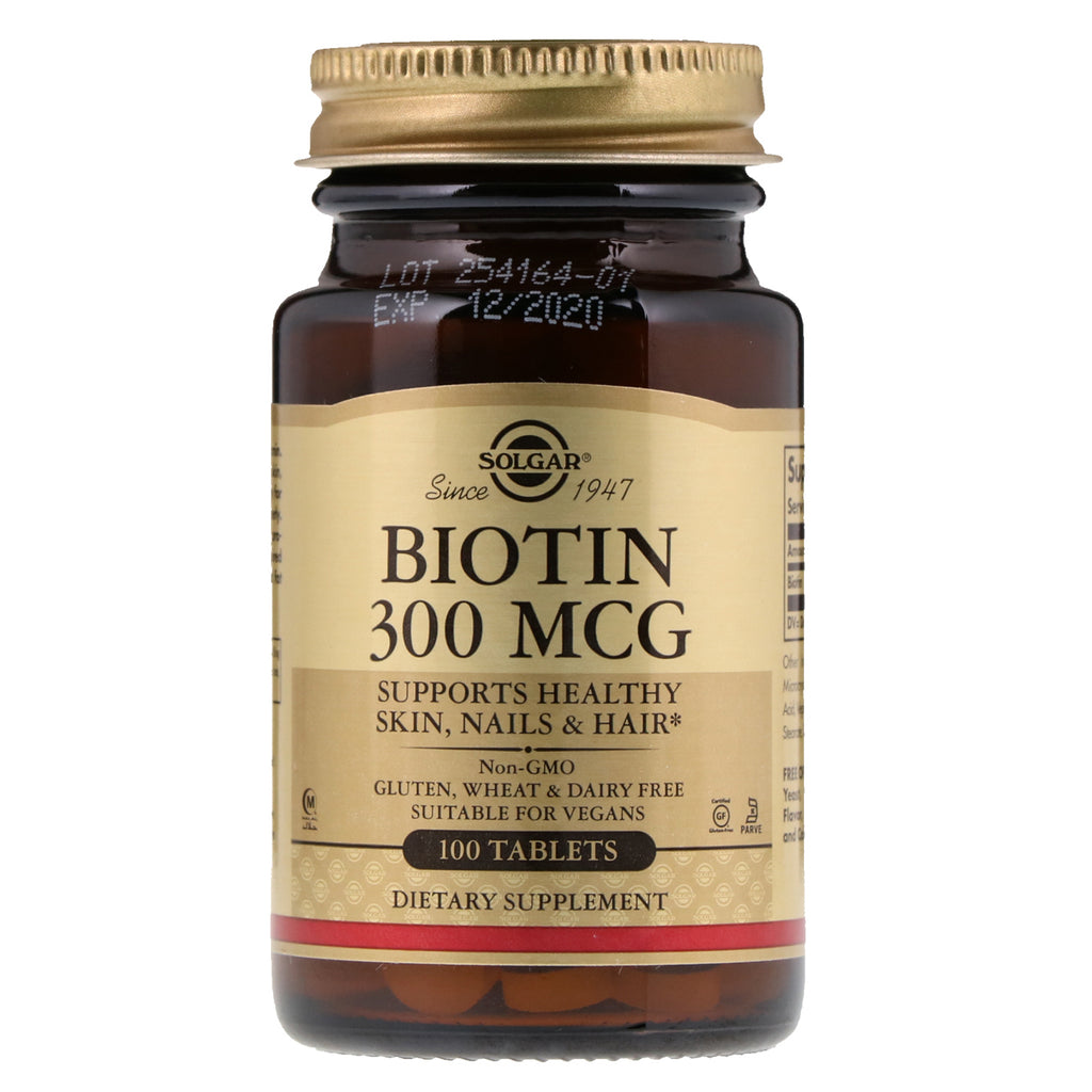 Solgar, Biotina, 300 mcg, 100 Comprimidos