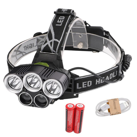 Linterna frontal LED 5 CREE XM-L T6 15000 lúmenes LED USB Luz de emergencia para caminata y acampada
