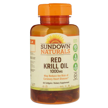 Sundown Naturals, Óleo de Krill Vermelho, 1000 mg, 60 Cápsulas Softgel