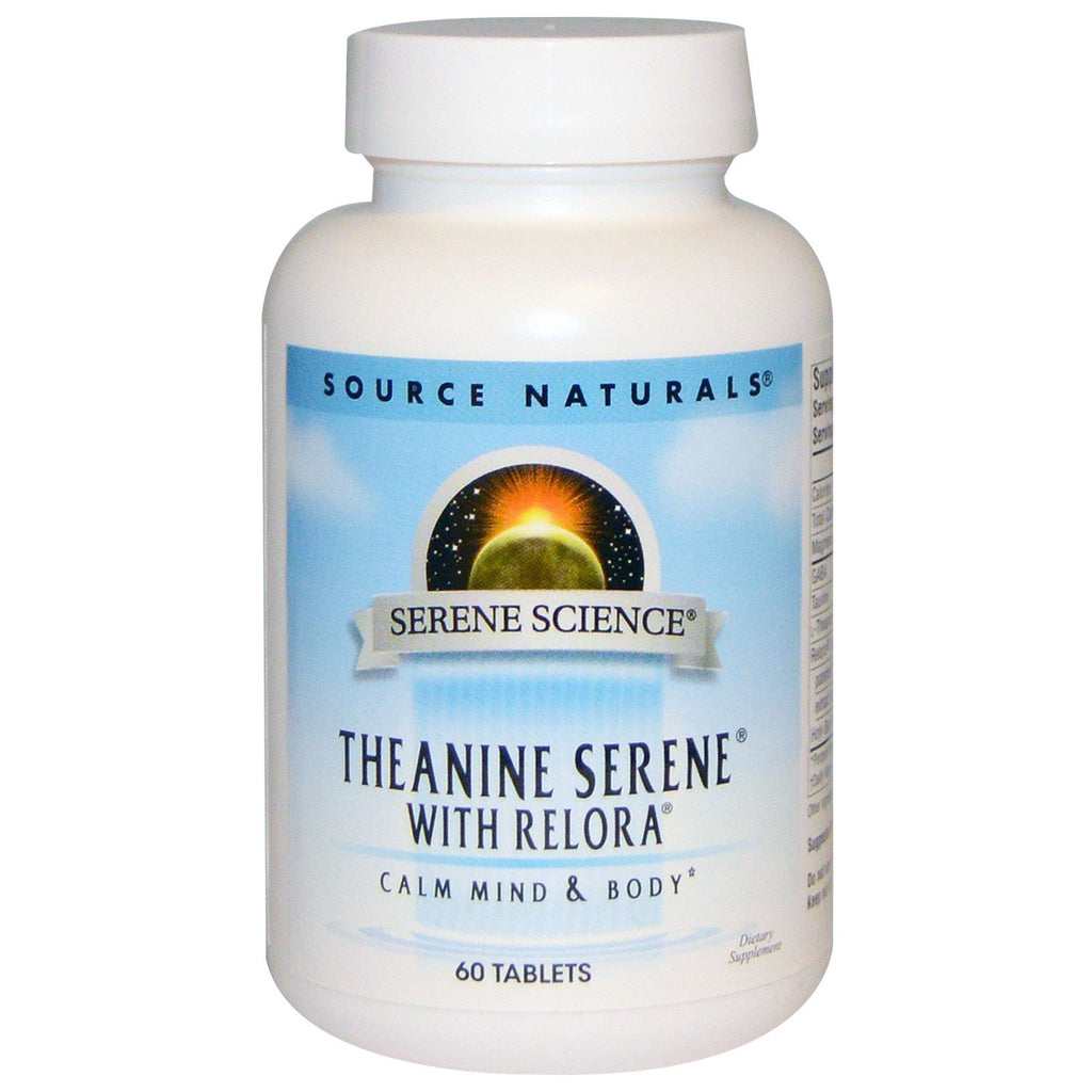 Source naturals, fredfyldt videnskab, theanine fredfyldt med relora, 60 tabletter