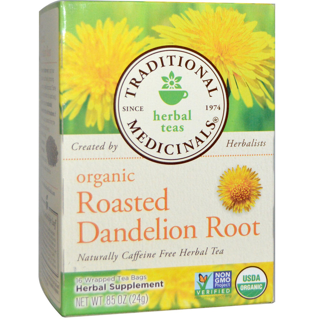 Traditional Medicinals, Herbal Teas,  Roasted Dandelion Root, Naturally Caffeine Free, 16 Wrapped Tea Bags, .85 oz (24 g)