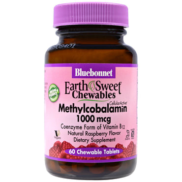 Bluebonnet Nutrition, EarthSweet Chewables, Methylcobalamin, Natural Raspberry Flavor, 1000 mcg, 60 Chewable Tablets