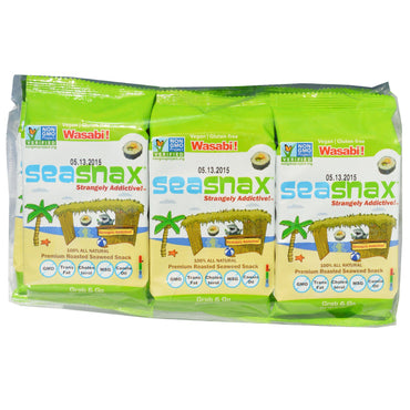 SeaSnax, Grab & Go, gustare premium cu alge marine prăjite, Wasabi, pachet de 6, 0,18 oz (5 g) fiecare