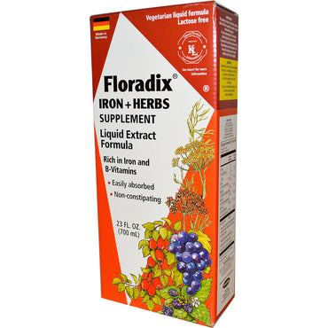 Flora, Floradix, Suplemento de hierro + hierbas, fórmula de extracto líquido, 23 fl oz (700 ml)