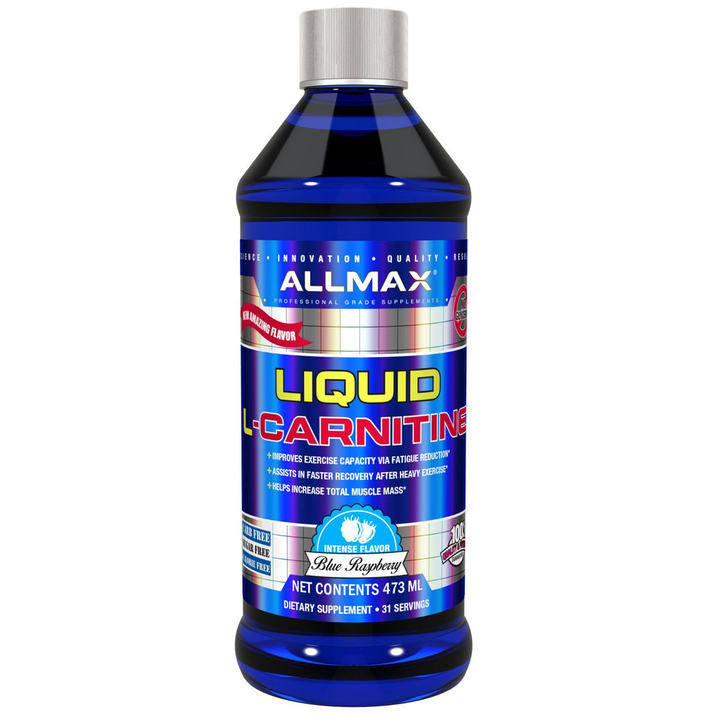ALLMAX Nutrition, נוזל ל-קרניטין + ויטמין B5, טעם פטל כחול, 16 אונקיות (473 מ"ל)