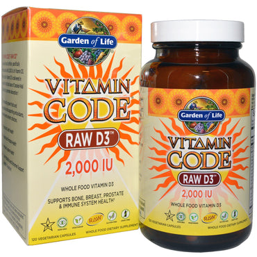Garden of Life, Vitamin Code, D3 cru, 2 000 UI, 120 capsules végétariennes