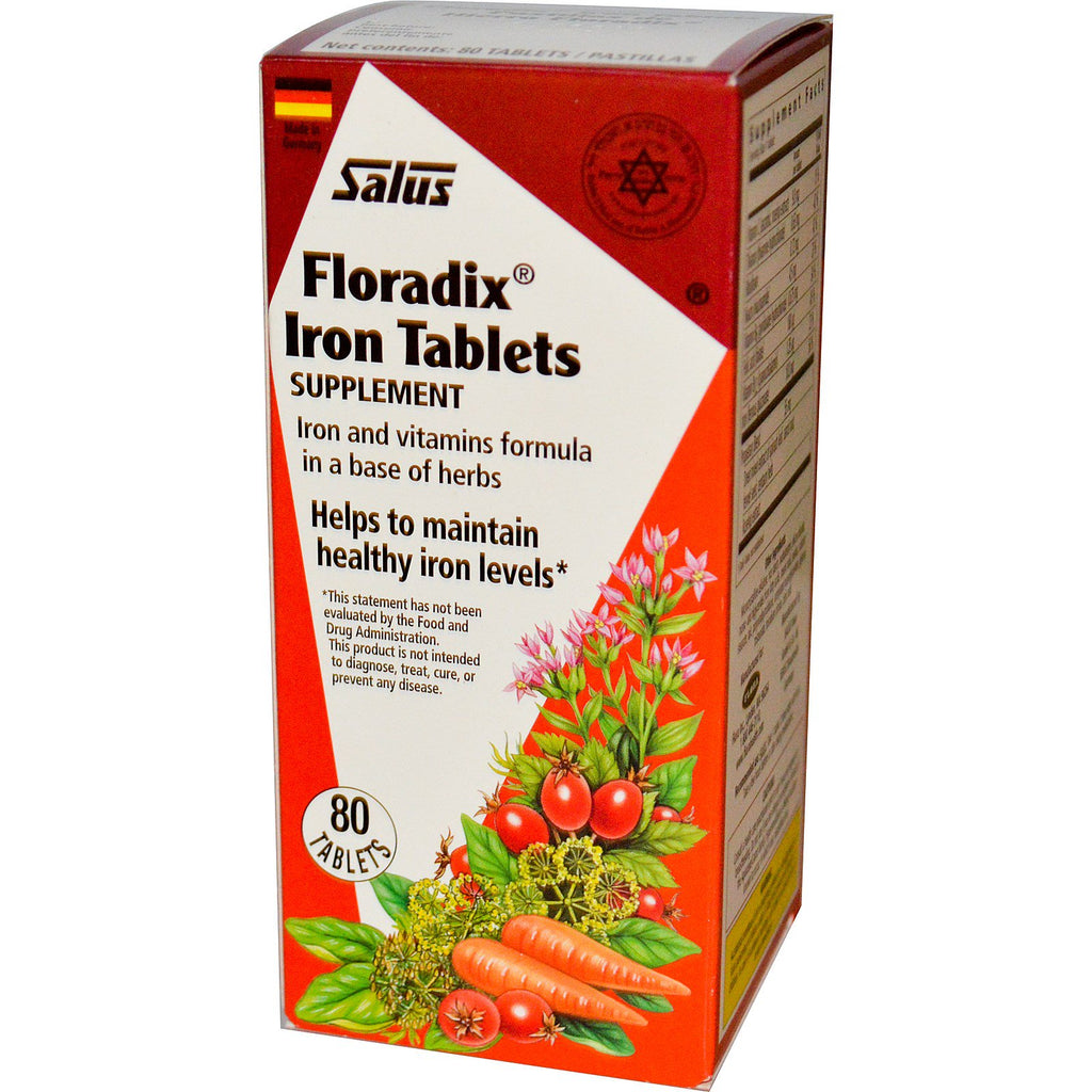 Flora, floradix, suplemento de hierro en tabletas, 80 tabletas