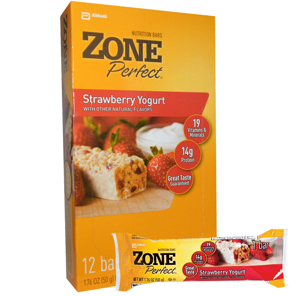 Batoane ZonePerfect Nutrition Iaurt cu căpșuni 12 batoane 1,76 oz (50 g) fiecare