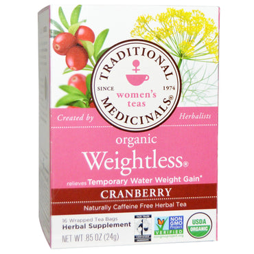 תרופות מסורתיות, תה לנשים, ללא משקל, תה צמחים ללא קפאין באופן טבעי, חמוציות, 16 שקיקי תה עטופים, 0.85 אונקיות (24 גרם)
