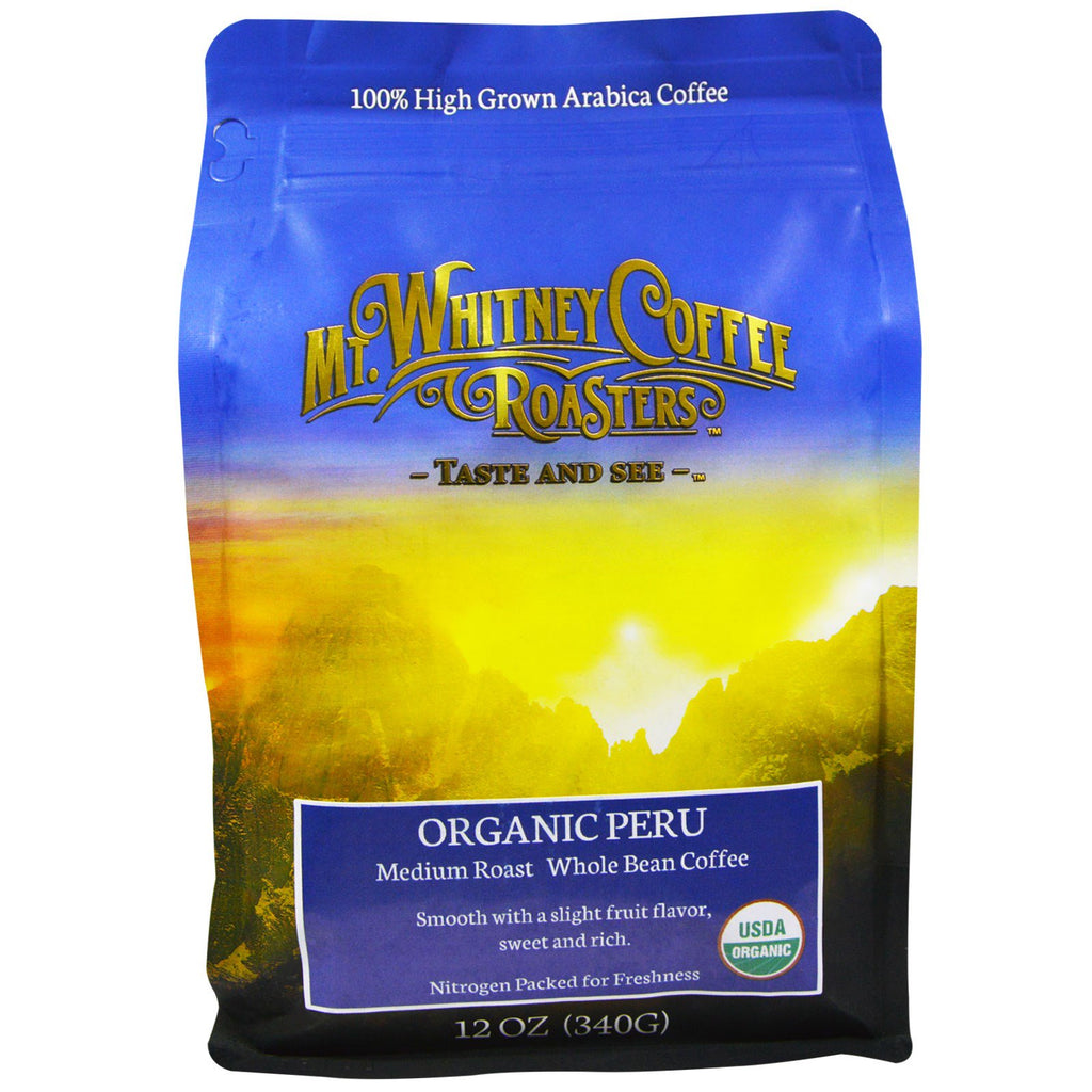 Mt. Whitney Coffee Roasters, Peru, Średnio palona kawa pełnoziarnista, 12 uncji (340 g)